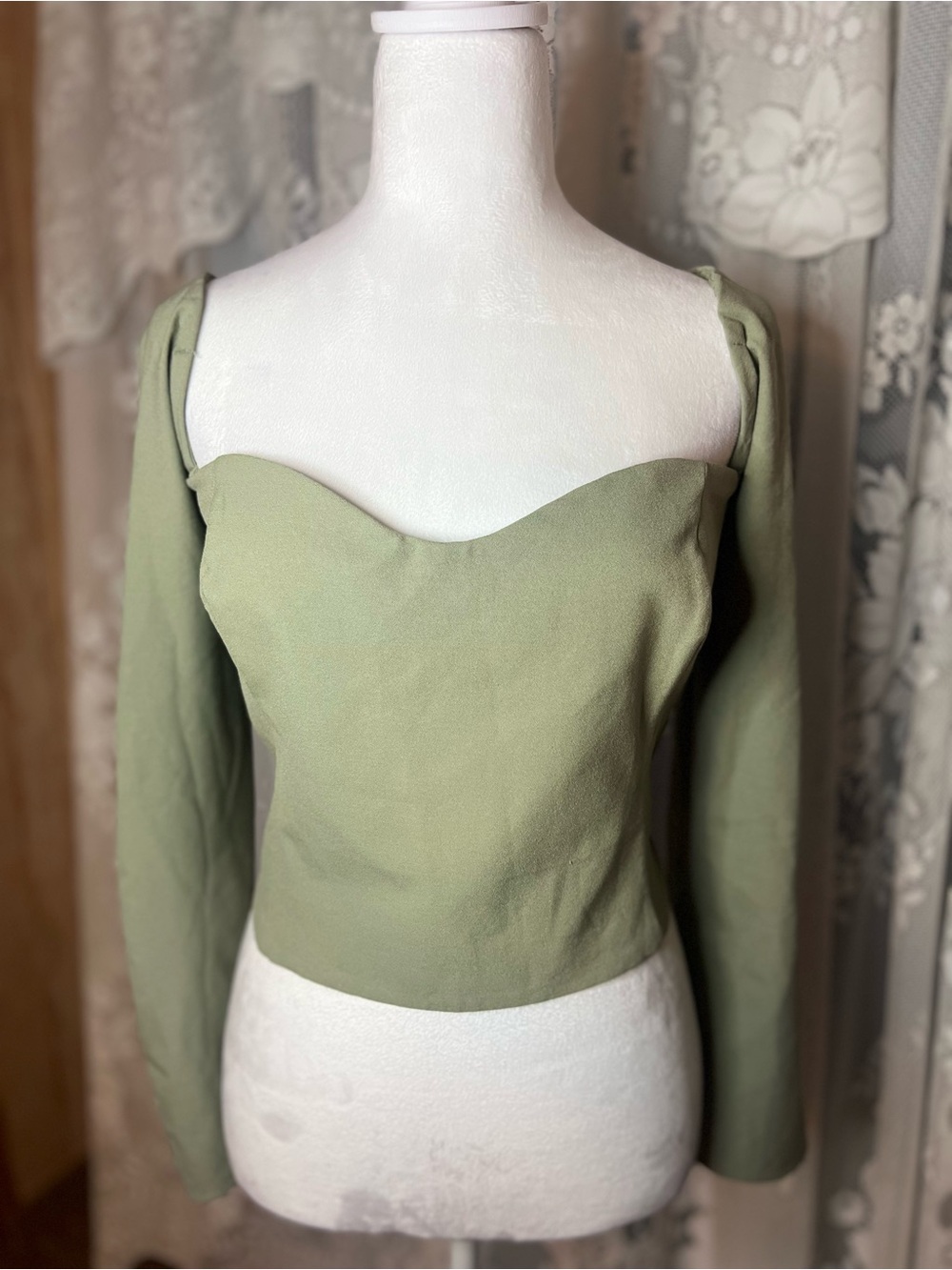 Abercrombie & Fitch Olive Green Sweetheart Long Sleeve Top XL